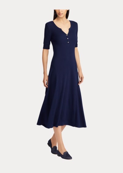 Vestidos Ralph Lauren Mujer Azul Marino - Cotton Fit-and-Flare - PFLVO0582